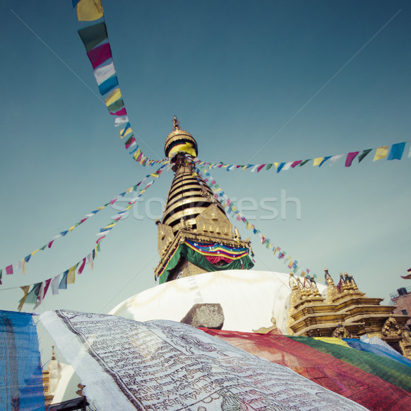 Mono templo Nepal edificio puesta de sol oro Foto stock © Mariusz_Prusaczyk