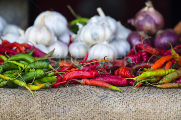 Green pepper, chili and limes on the market in Stone town, Zanzi Stock photo © Mariusz_Prusaczyk