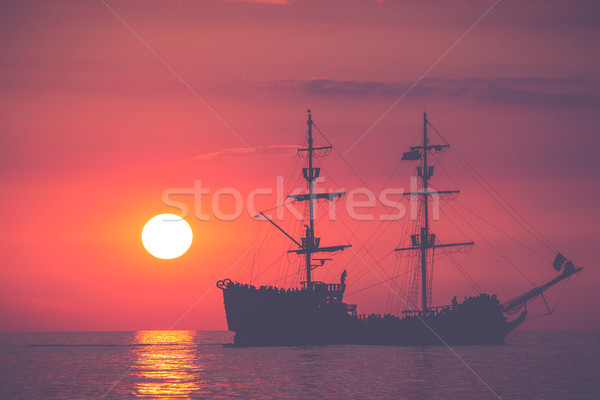 Boot Meer Sonnenuntergang Polen Himmel Stock foto © Mariusz_Prusaczyk