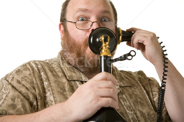 Férfi klasszikus telefon elhízott középkorú férfi pózol Stock fotó © markhayes