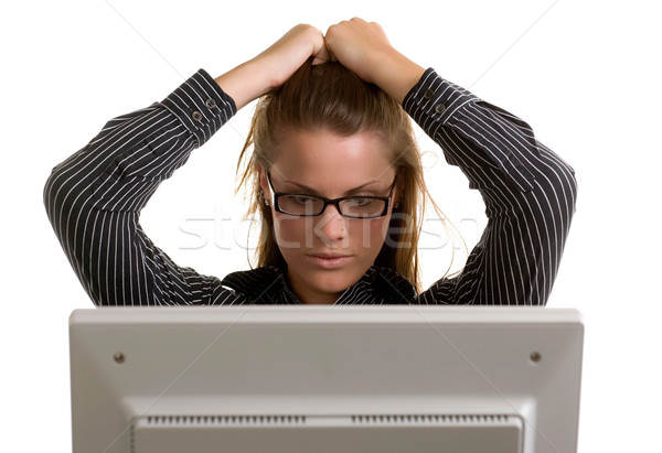 Eroare tineri lucrator de birou păr frustrare calculator Imagine de stoc © markhayes