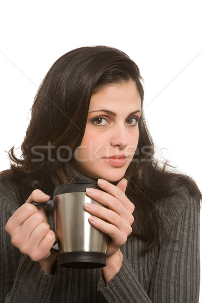 Utazás csésze fiatal nő iszik kávé nő Stock fotó © markhayes