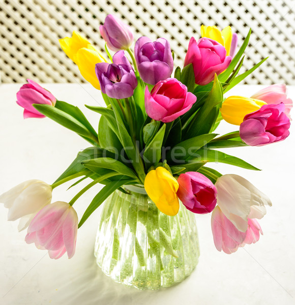 Virágcsokor tulipánok fehér gyönyörű ünnepi háttér Stock fotó © markova64el