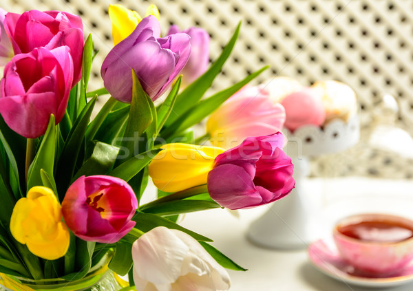 bouquet of tulips on white background Stock photo © markova64el