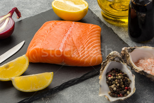 Hozzávalók mártás lazac gazdag omega 3 olaj Stock fotó © markova64el