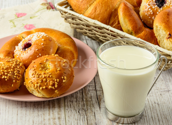 Healthy breakfast ingredients on a white wooden table. Stock photo © markova64el