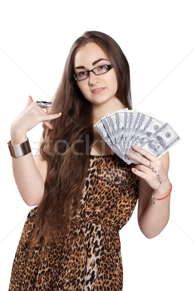Teen girl holds money in a fan-shape Stock photo © maros_b