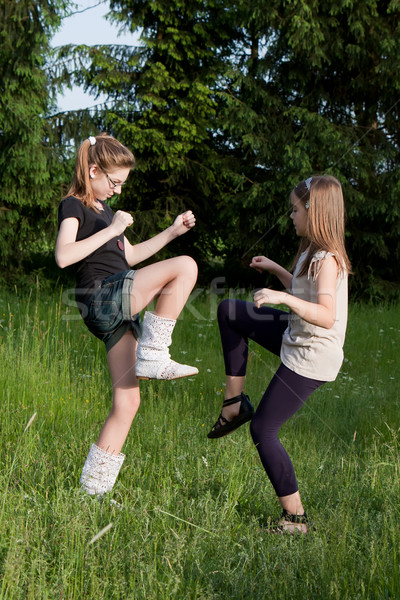 Dwa nastolatków taniec dziewcząt trawy Zdjęcia stock © maros_b