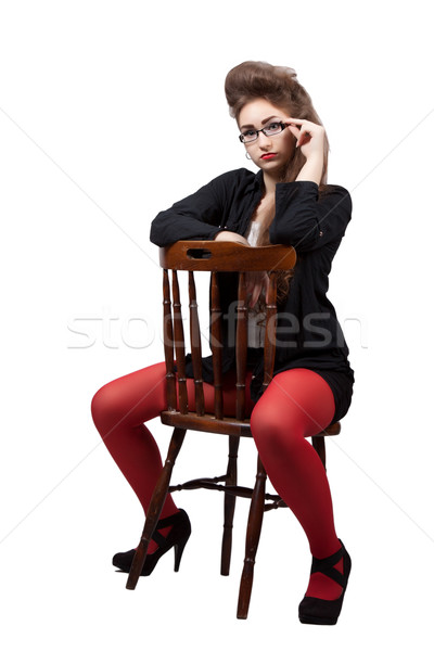 Czarny czerwony ubrania posiedzenia starych Zdjęcia stock © maros_b