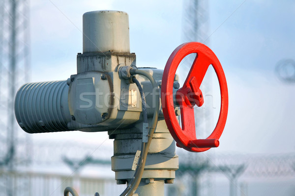 Rurociąg zawór czerwony przemysłowych energii kolor Zdjęcia stock © martin33