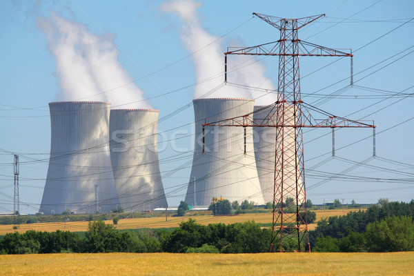 Nuklearen Kraftwerk Himmel Technologie Bereich grünen Stock foto © martin33