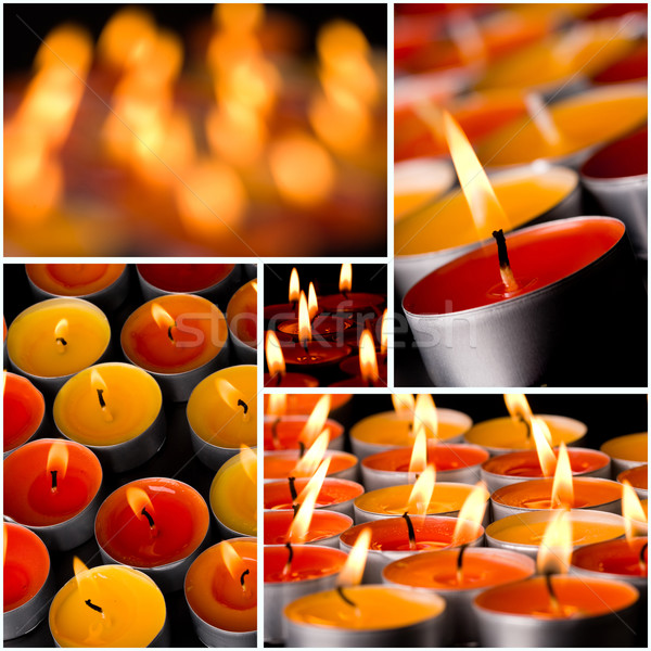 Vlammende kaarsen groep donkere collectie brand Stockfoto © marylooo