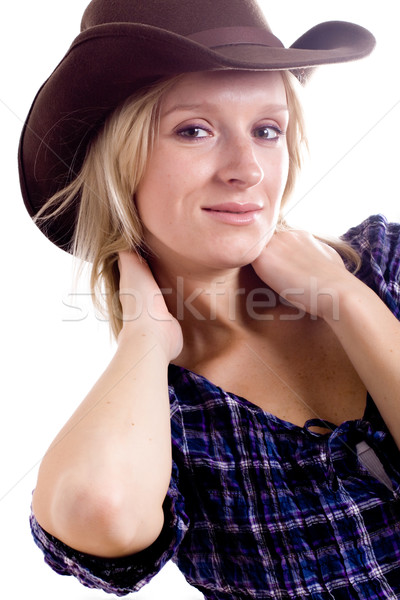 Vestic femeie cowboy cămaşă destul de pălărie Imagine de stoc © marylooo