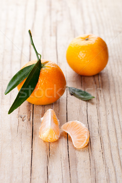 Bladeren houten tafel natuur blad vruchten tuin Stockfoto © marylooo