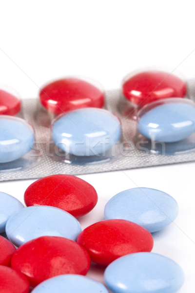 Foto stock: Vermelho · azul · pílulas · plástico · bolha
