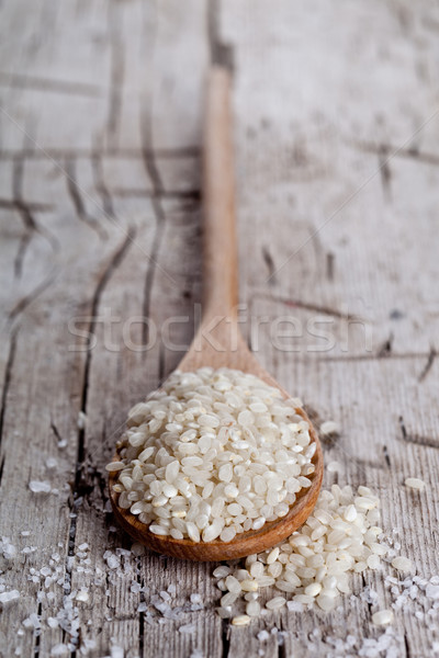 Nyers fehér rizs kanál fából készült egészséges Stock fotó © marylooo