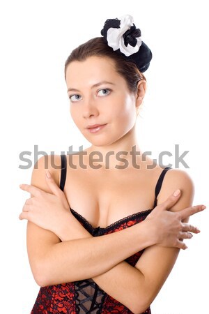 attractive woman in corset and little hat  Stock photo © marylooo