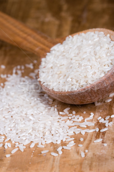 Blanco arroz cuchara de madera primer plano alimentos color Foto stock © marylooo