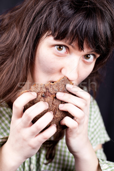 нищий женщину еды хлеб портрет бедные Сток-фото © marylooo