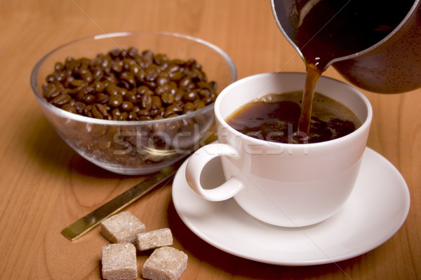 cup of coffee, sugar and beans Stock photo © marylooo