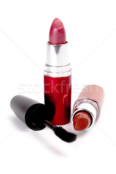 Rouge à lèvres mascara cosmétiques blanche beauté rouge Photo stock © marylooo