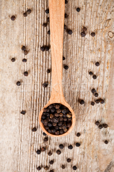 Stockfoto: Zwarte · peper · rustiek · houten · keuken · zwarte