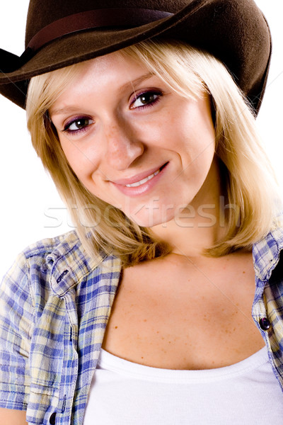 Occidentale donna cappello da cowboy bella primo piano bianco Foto d'archivio © marylooo