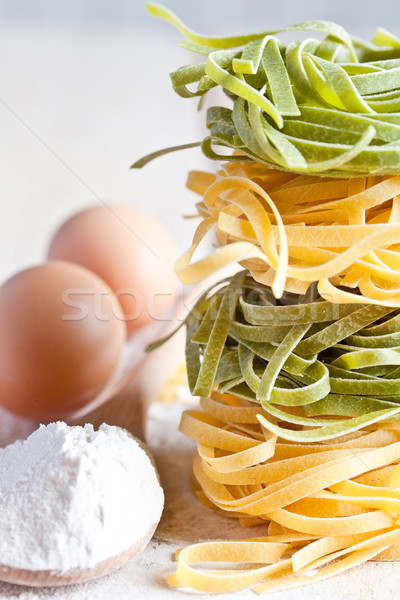 italian pasta tagliatelli, flour and eggs Stock photo © marylooo