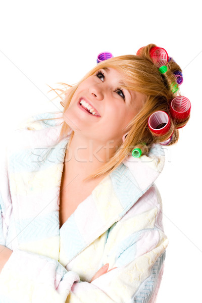 [[stock_photo]]: Heureux · ménagère · portrait · fille · sourire