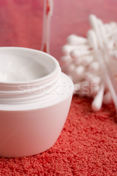 closeup of facial cream and cotton pads Stock photo © marylooo