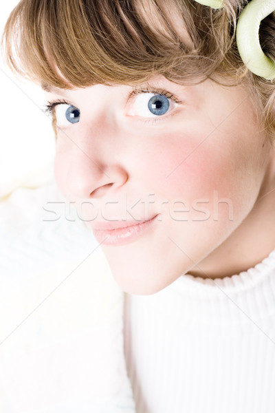 Atractiv femeie portret alb faţă Imagine de stoc © marylooo