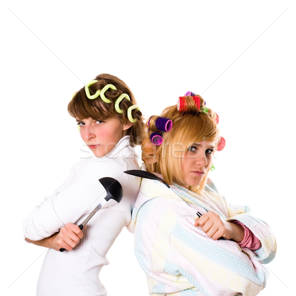Küchengerät zwei funny isoliert weiß Frau Stock foto © marylooo