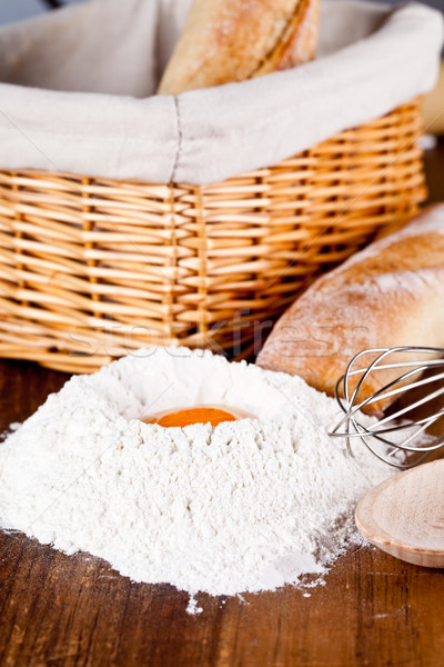 Lesen Mehl Eier Küchengerät Still-Leben Brot Stock foto © marylooo