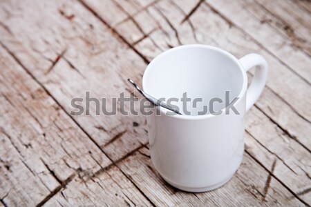ストックフォト: 空っぽ · カップ · スプーン · 白 · 素朴な · 木製
