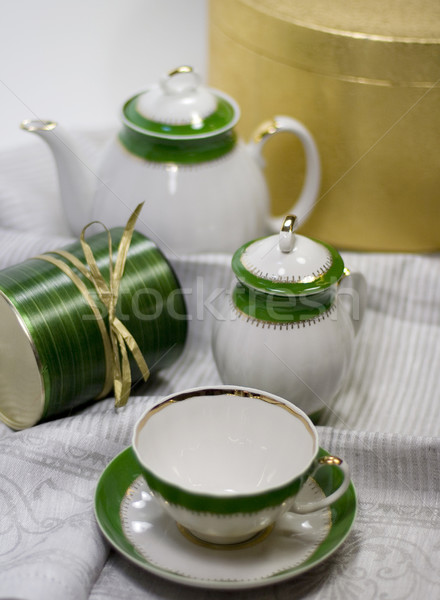 Tea szolgáltatás ajándék doboz fehér zöld tea szalvéta Stock fotó © marylooo