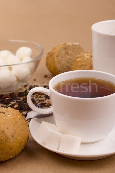 Foto stock: Té · mozzarella · pan · taza · primer · plano · vidrio