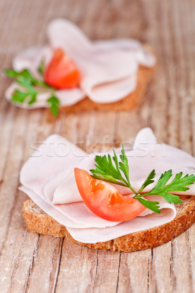 Chleba szynka świeże pomidory pietruszka Zdjęcia stock © marylooo