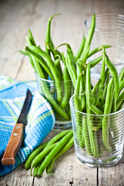 綠色 串 豆類 眼鏡 餐巾 刀 商業照片 © marylooo