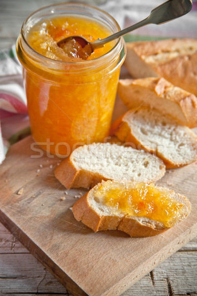 Oranje jam glas jar brood houten Stockfoto © marylooo