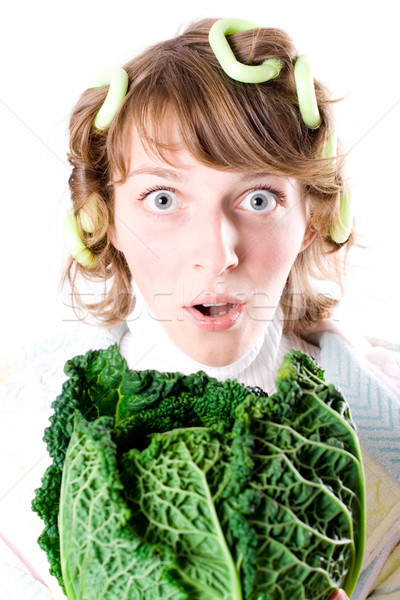 woman and fresh savoy cabbage Stock photo © marylooo