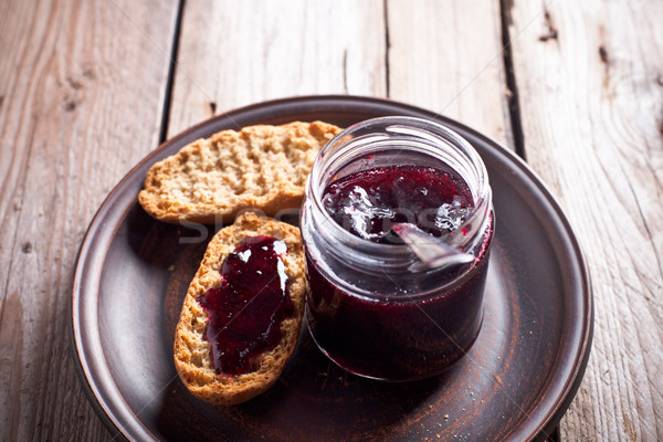 Zwarte bes jam glas jar rustiek Stockfoto © marylooo