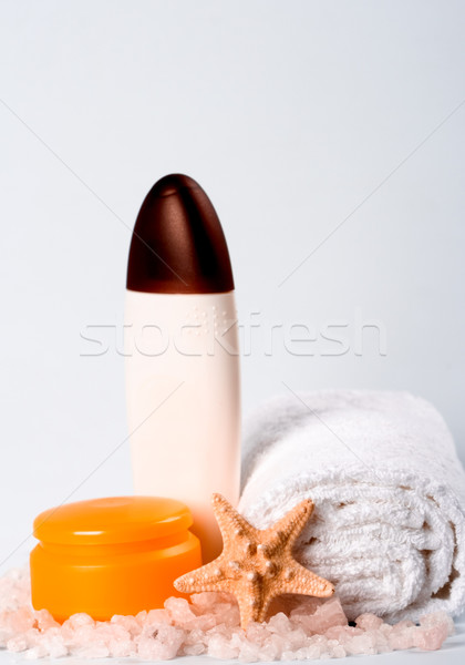 sea salt, creme, towel, body lotion and seastar  Stock photo © marylooo