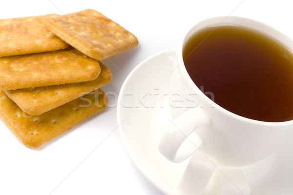 Csésze tea cukor sütik közelkép fehér Stock fotó © marylooo