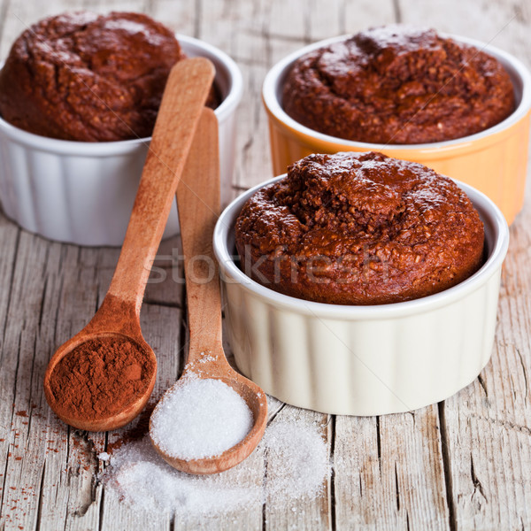 fresh baked browny cakes, sugar and cocoa powder  Stock photo © marylooo