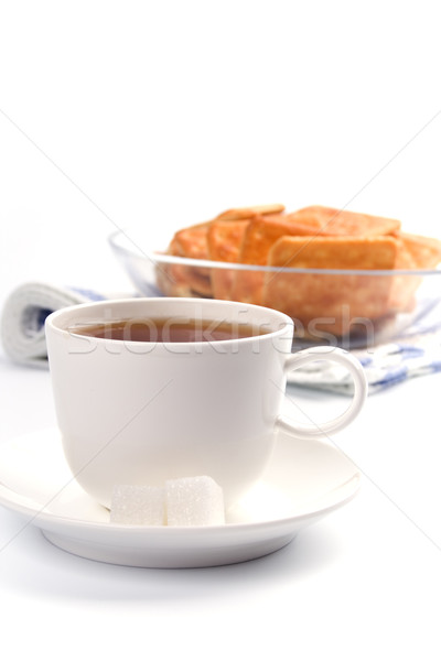 ストックフォト: カップ · 茶 · 砂糖 · クッキー · クローズアップ · 白