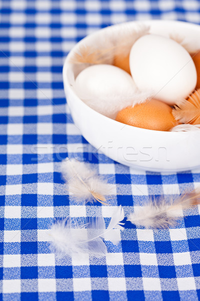 Kahverengi beyaz yumurta çanak masa örtüsü Stok fotoğraf © marylooo
