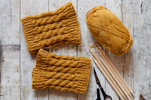 wool yellow legwarmers, scissors, knitting needles and yarn  Stock photo © marylooo