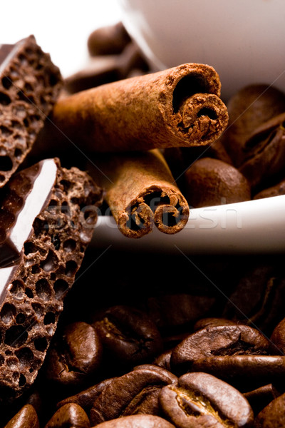 coffee beans, cinnamon and black chocolate Stock photo © marylooo