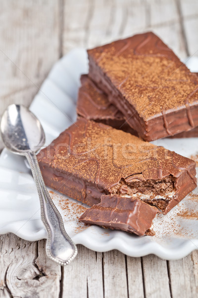 Pure chocola gebak lepel plaat verjaardag chocolade Stockfoto © marylooo