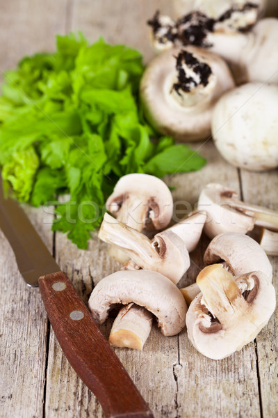 Petersilie alten Messer frischen geschnitten Holztisch Stock foto © marylooo